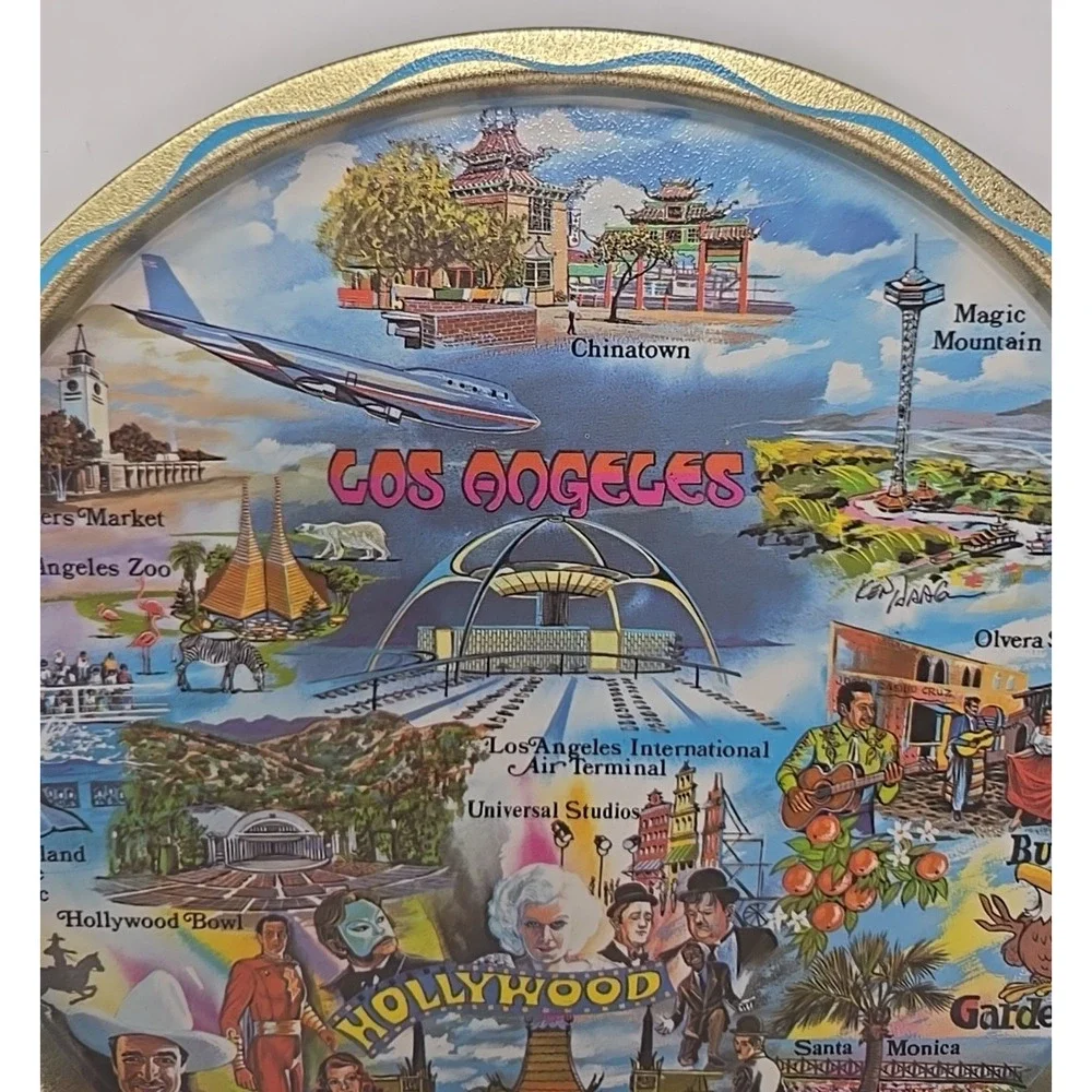 1960's Los Angeles Hollywood Gold Metal Souvenir Tray USA‎ 11